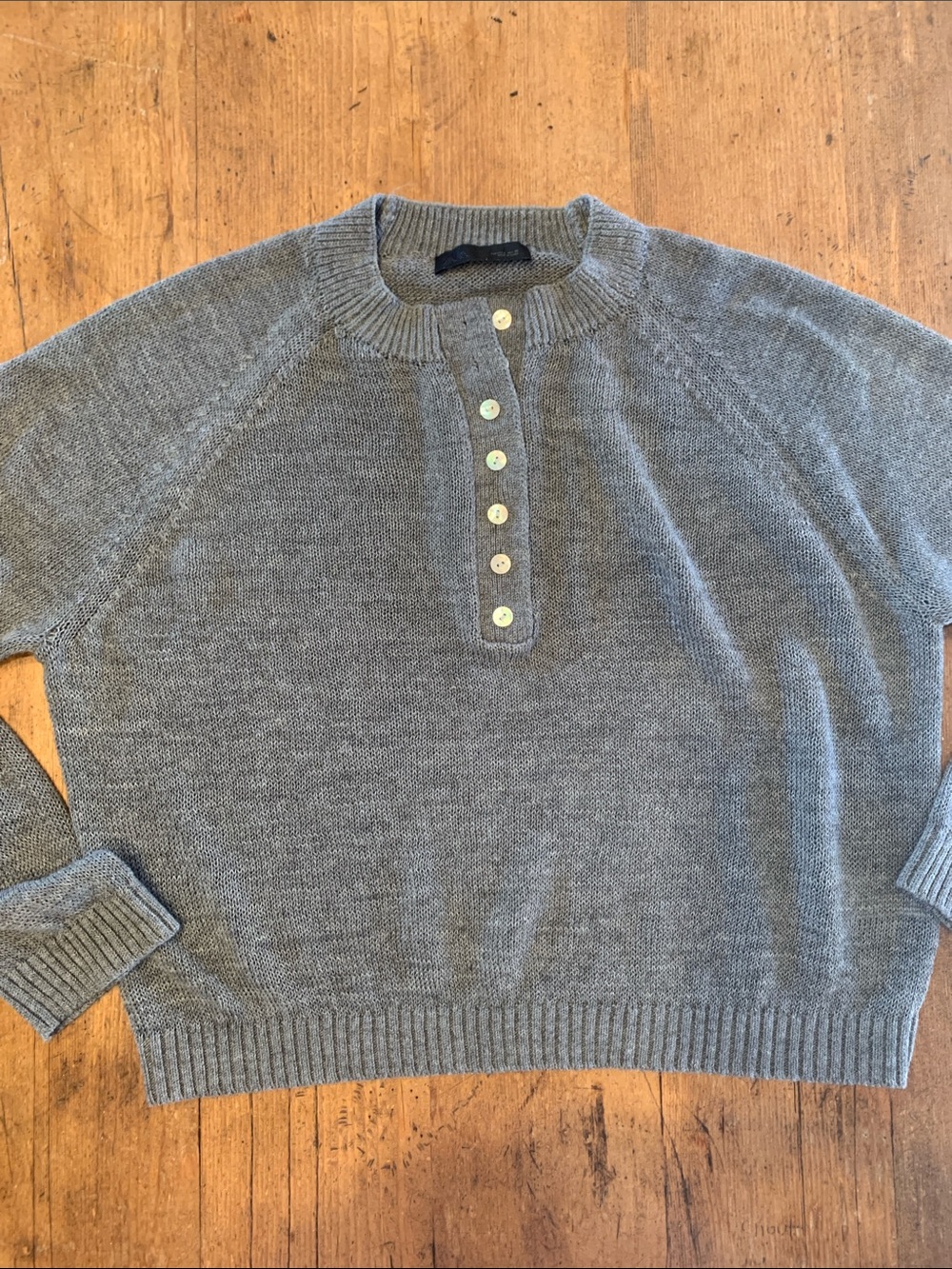 Zara Gray Crewneck Henley Sweater
